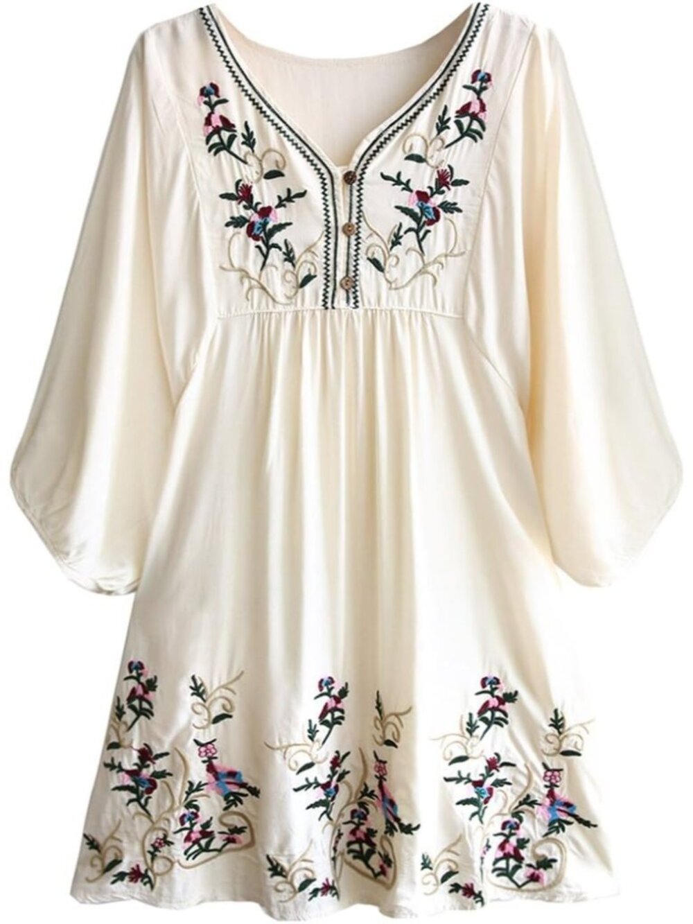 Women's Summer Mini Dress Bohemian Embroidery Tunic Shift Blouse